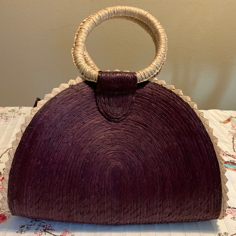 Beautiful purple hand painted using material materials handmade Mexican handbag
